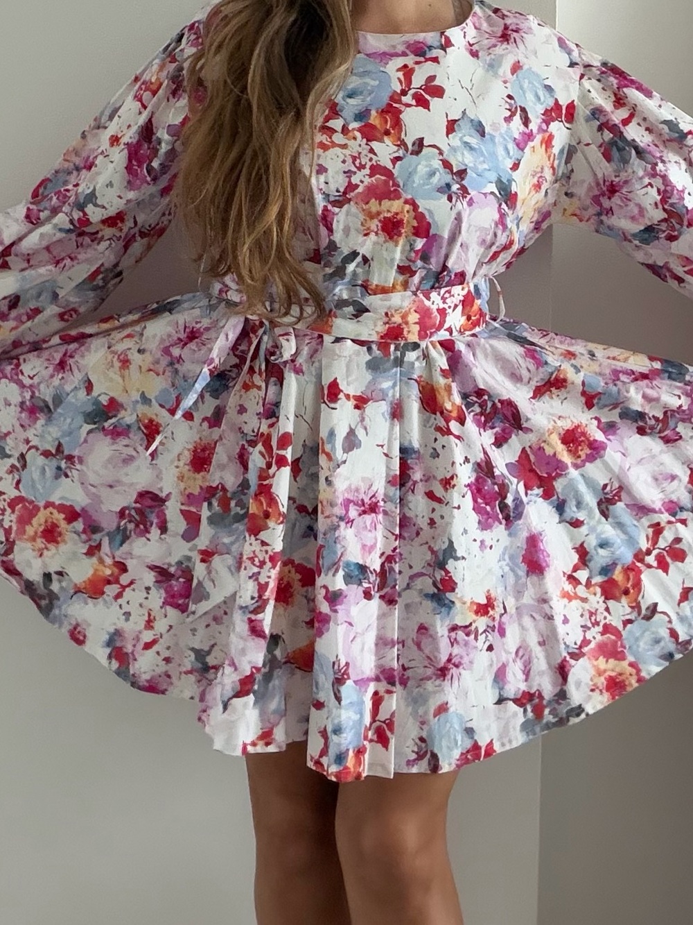 The Andamane Cotton White Floral Flare Dress. Like new